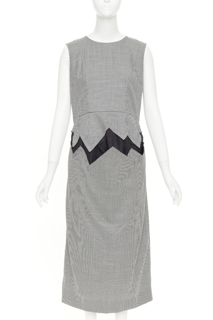 COMME DES GARCONS 2018 grey wool houndstooth 3D jagged cut out sheath dress S