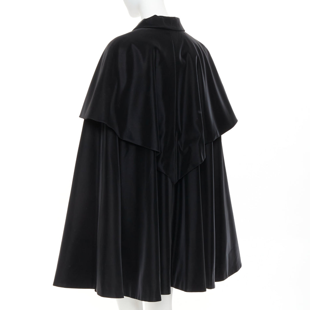 CHANEL 23K Runway black Camellia button cape overlay fluid parka coat FR38 M