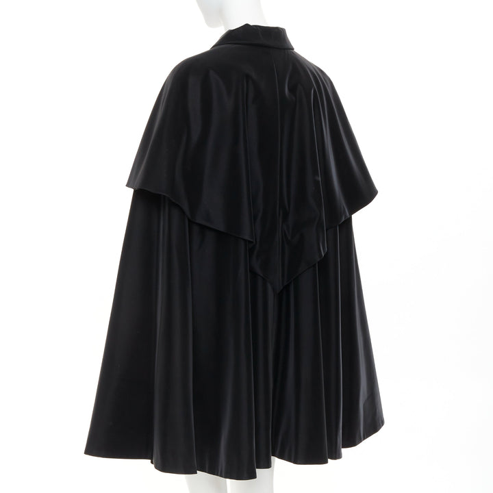 CHANEL 23K Runway black Camellia button cape overlay fluid parka coat FR38 M