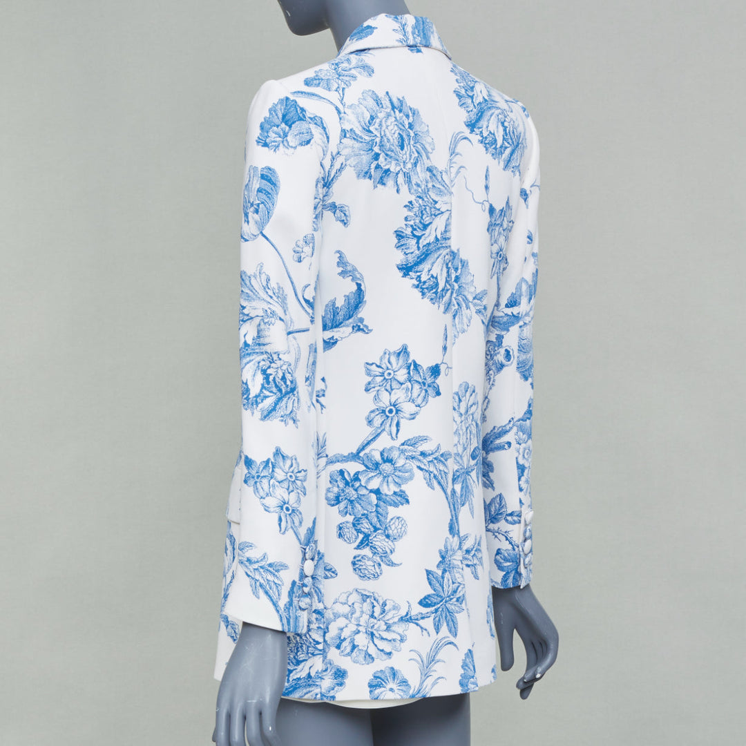 OSCAR DE LA RENTA R19 ivory blue floral toile silk blend blazer jacket US0 XS