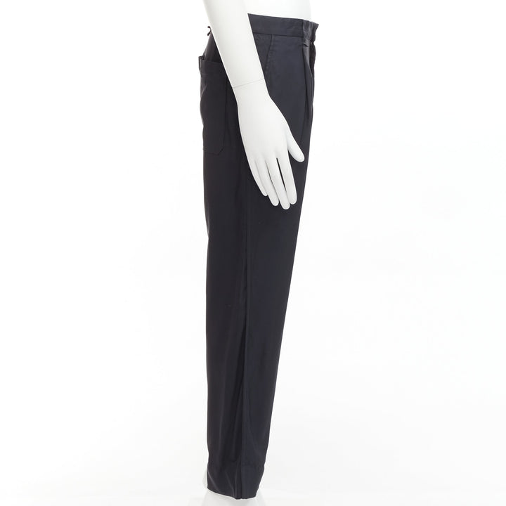 LANVIN navy viscose blend front pleats classy tapered dress pants IT46 S