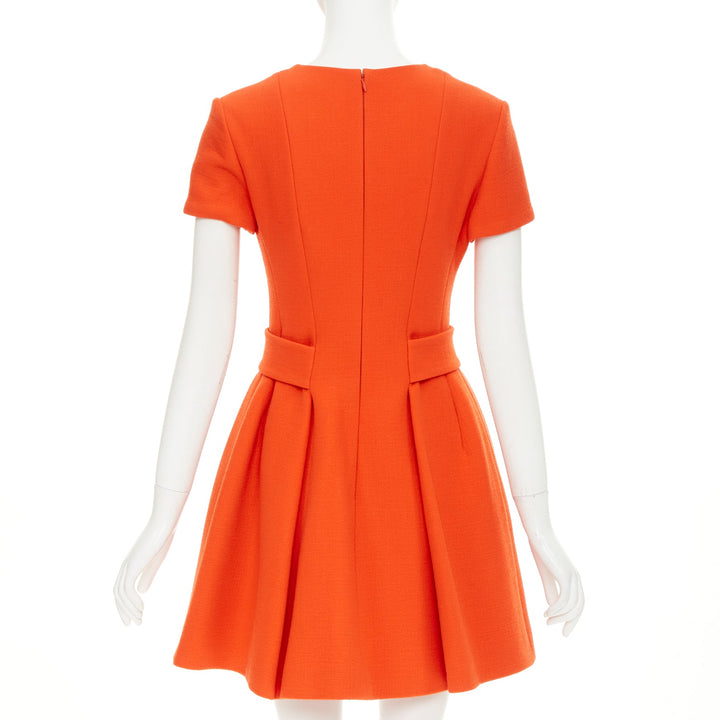 CHRISTIAN DIOR 2015 structured tangerine orange wool crepe dress FR38 M