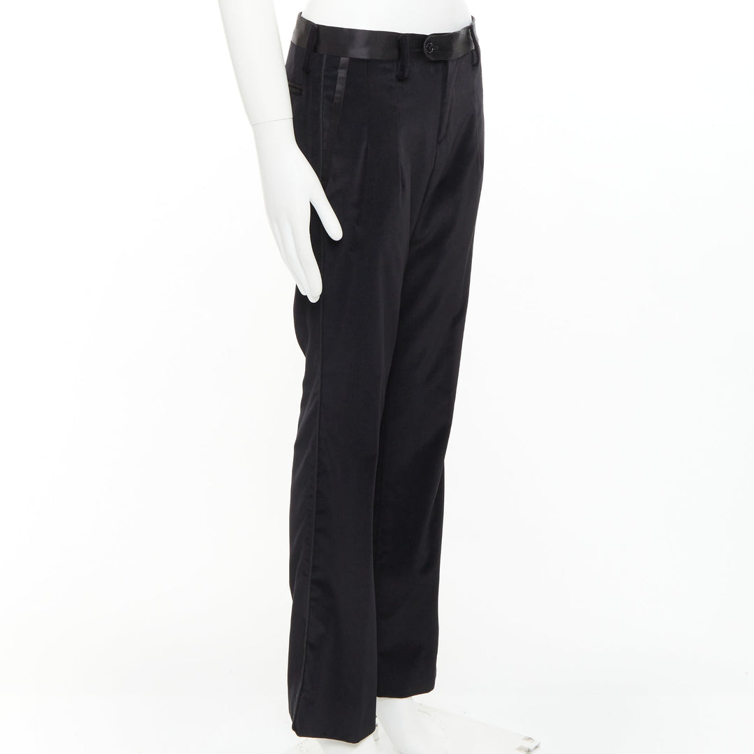 DOLCE GABBANA black cotton blend velvet satin trim tuxedo pants IT44 XS