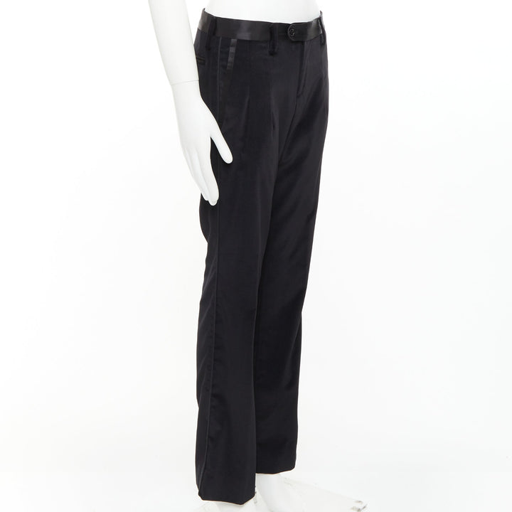 DOLCE GABBANA black cotton blend velvet satin trim tuxedo pants IT44 XS
