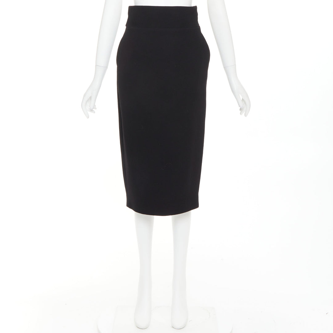 ALEXANDRE VAUTHIER black wool crepe high waisted back slit pencil skirt
