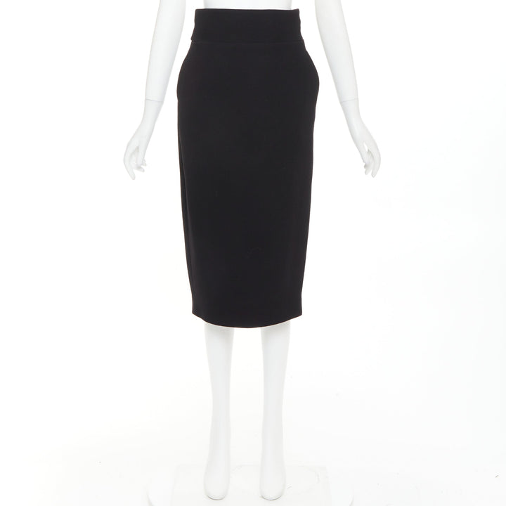 ALEXANDRE VAUTHIER black wool crepe high waisted back slit pencil skirt