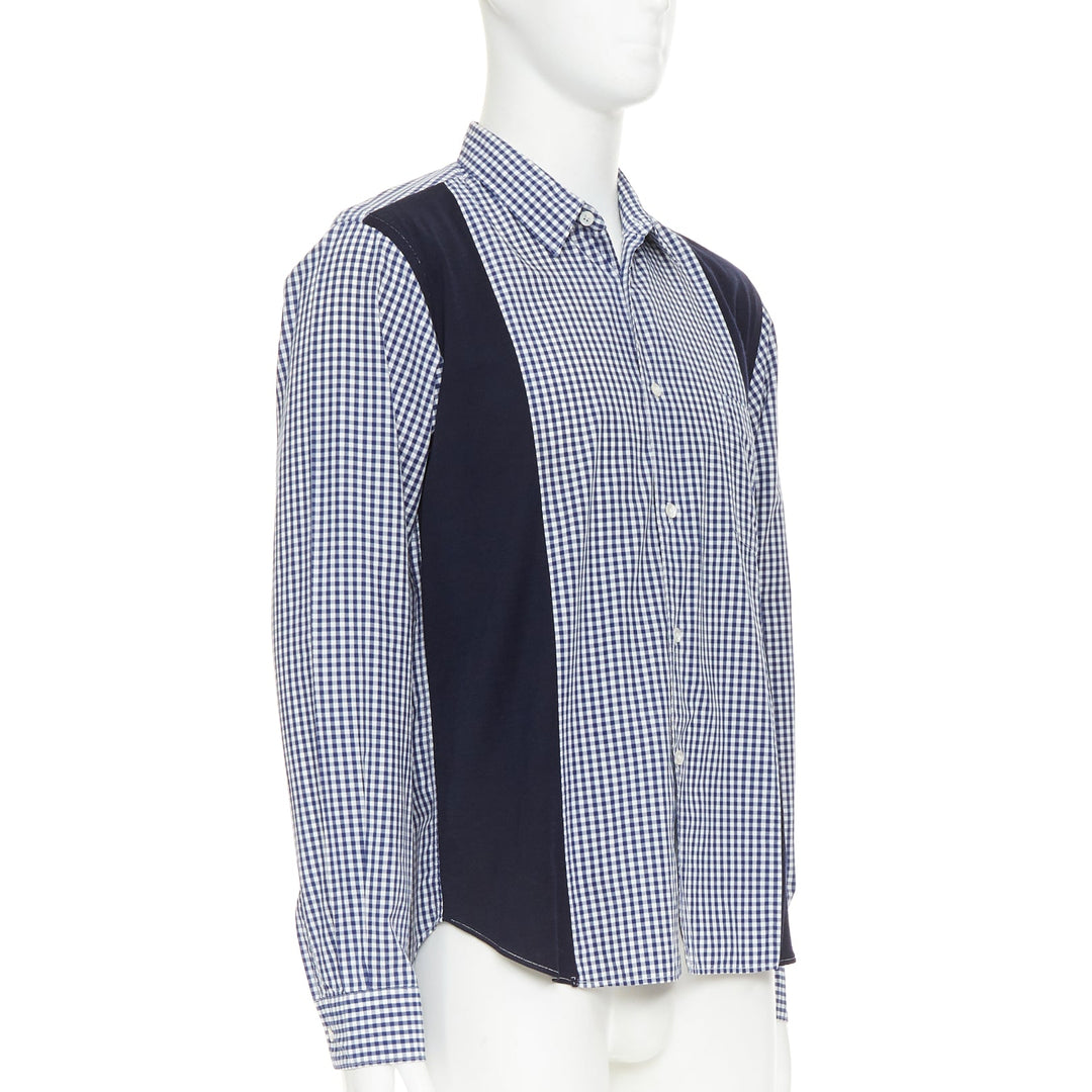 COMME DES GARCONS SHIRT 2010 white blue patchwork gingham cotton wool shirt L