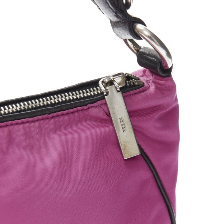 PRADA pink nylon triangle seal logo braided handle 90s shoulder bag