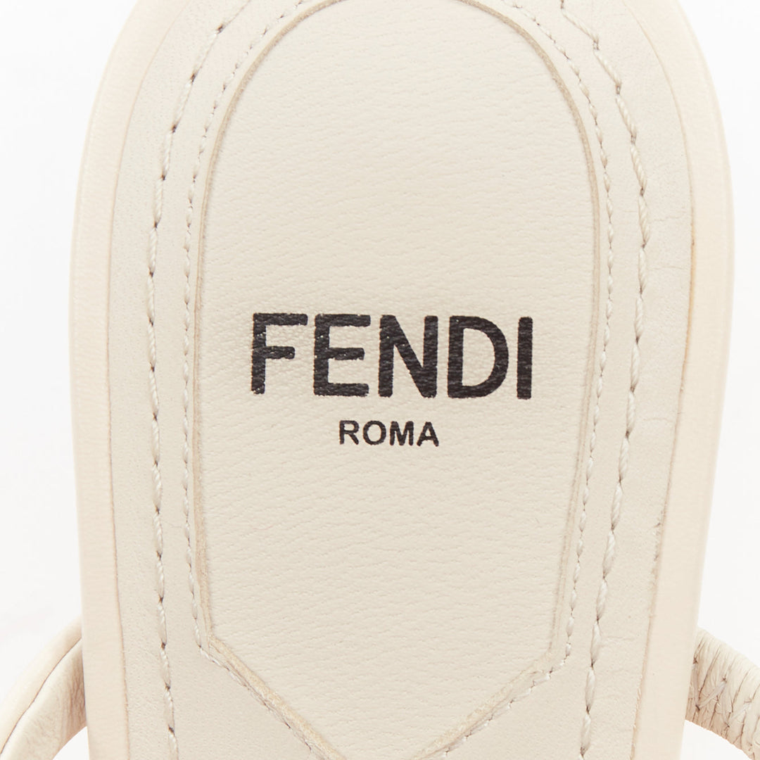 FENDI 2021 Runway First cream shearling gold F heel mule sandals EU35