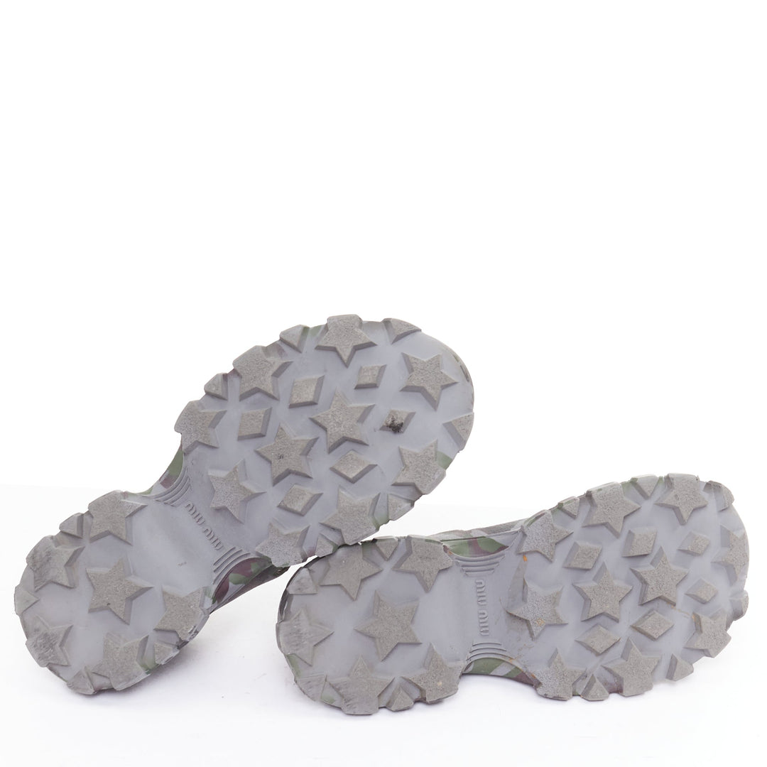 MIU MIU 2019 Runway Camo Chunky grey green double strap mary janes sneaker EU37