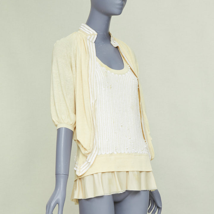 SACAI 2007 yellow cotton white sequin trim cardigan sweater vest twin set JP2 M