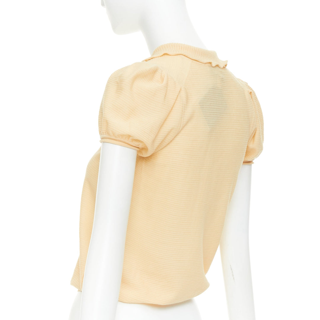 YVES SAINT LAURENT Rive Gauche beige wool pom pom button puff sleeve blouse XS