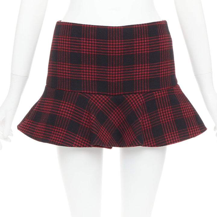 RED VALENTINO red black houndstooth checked flared mini skort IT38 XS