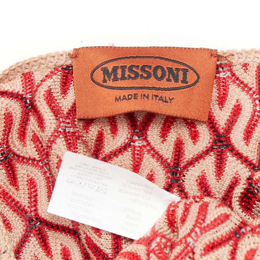 MISSONI red brown wool blend signature chevron contrast knit poncho sweater