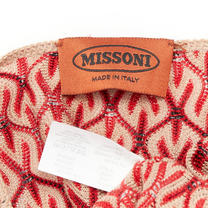 MISSONI red brown wool blend signature chevron contrast knit poncho sweater