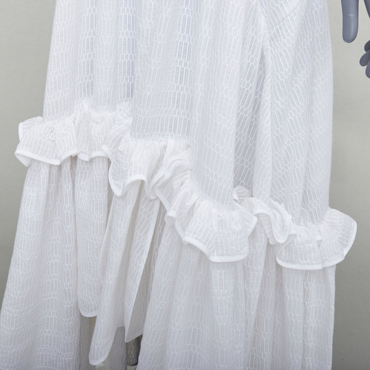 MATICEVSKI 2016 white cotton blend hi low hem frilly full skirt AUS8