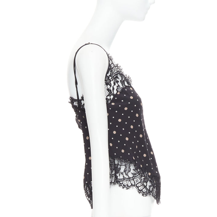 GIVENCHY black 100% silk floral cotton blend lace trim camisole FR34 XS