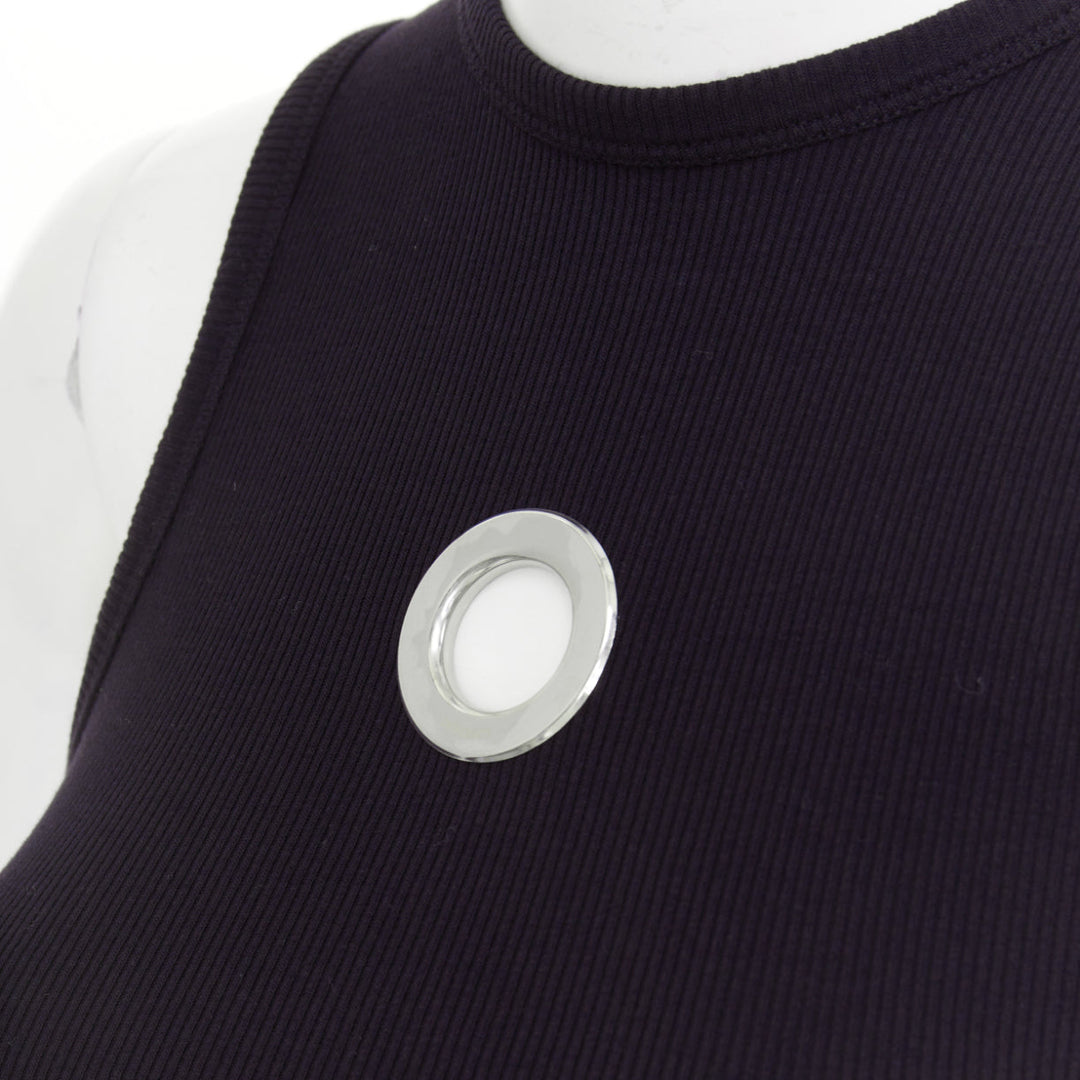 RABANNE silver black single grommet eyelet crew neck organic cotton tank top XS