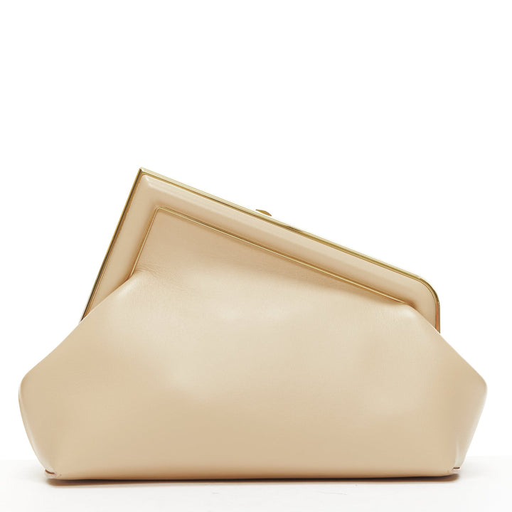 FENDI 2021 First Small nude leather F logo frame crossbody clutch bag