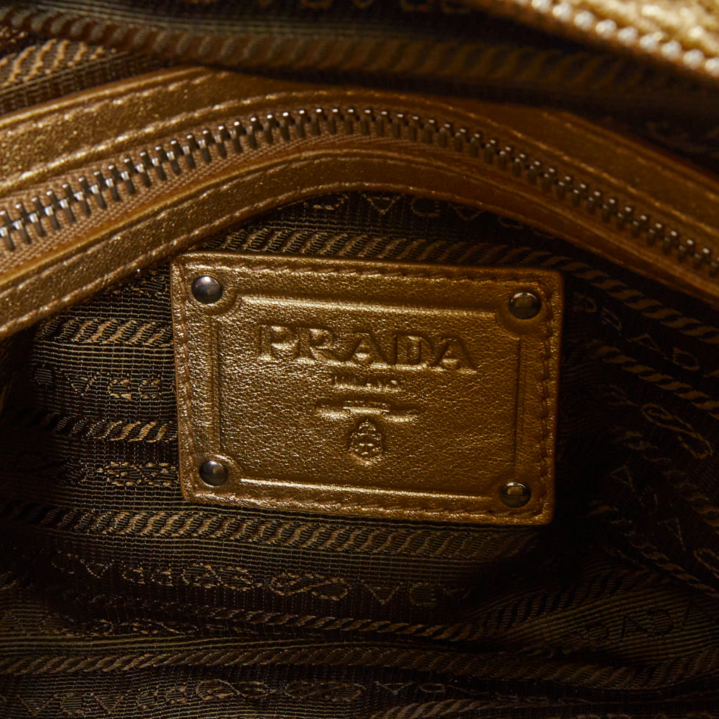 PRADA 2008 Runway Gold Oro Lace Pizzo gold macrame lace bar handle Bowler bag