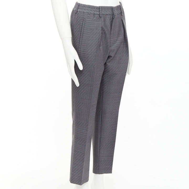 FENDI wool grey contrast stripe print pleated front cropped dress pants IT44 XS
