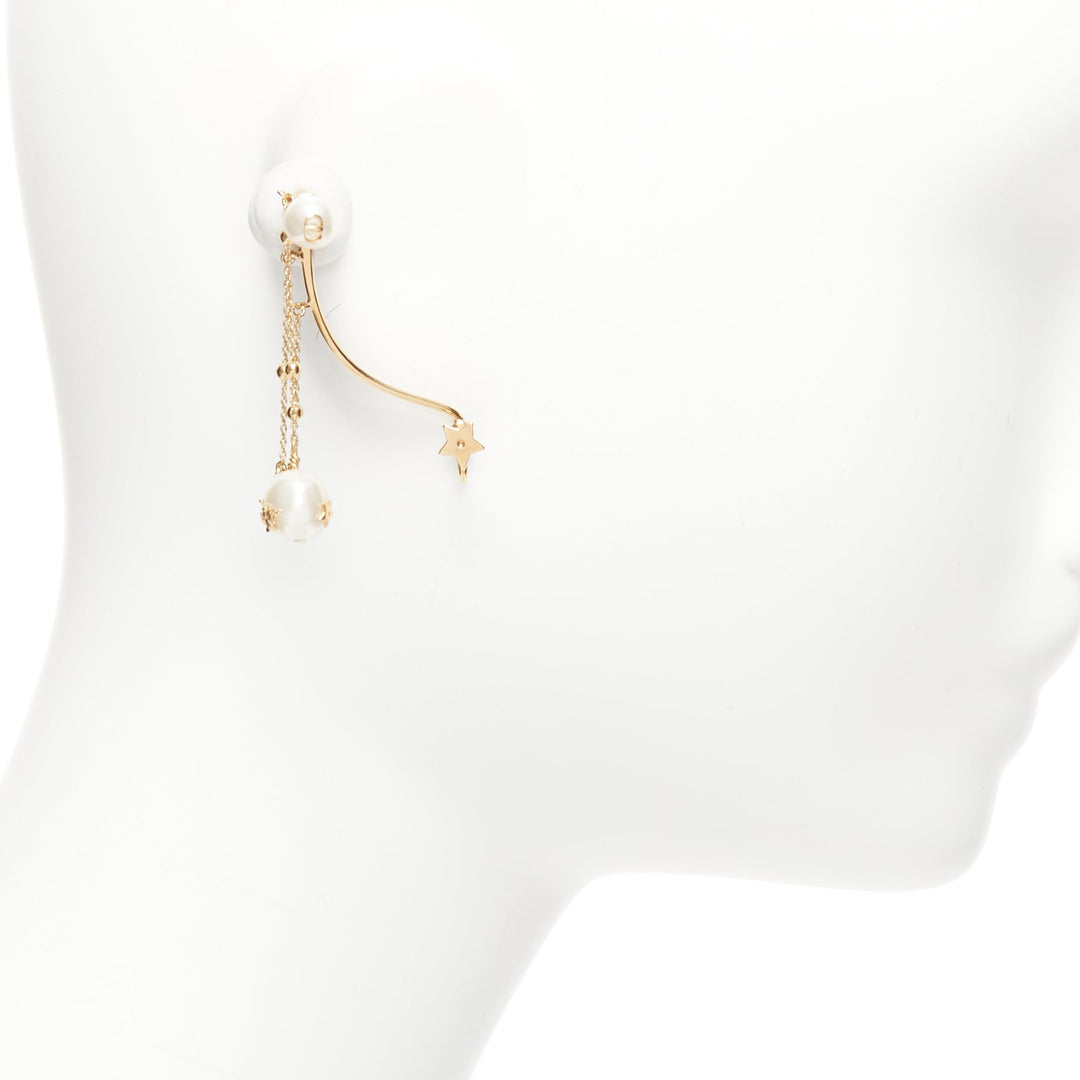 DIOR Tribales gold metal CD logo star pearl pin ear cuff earring Single