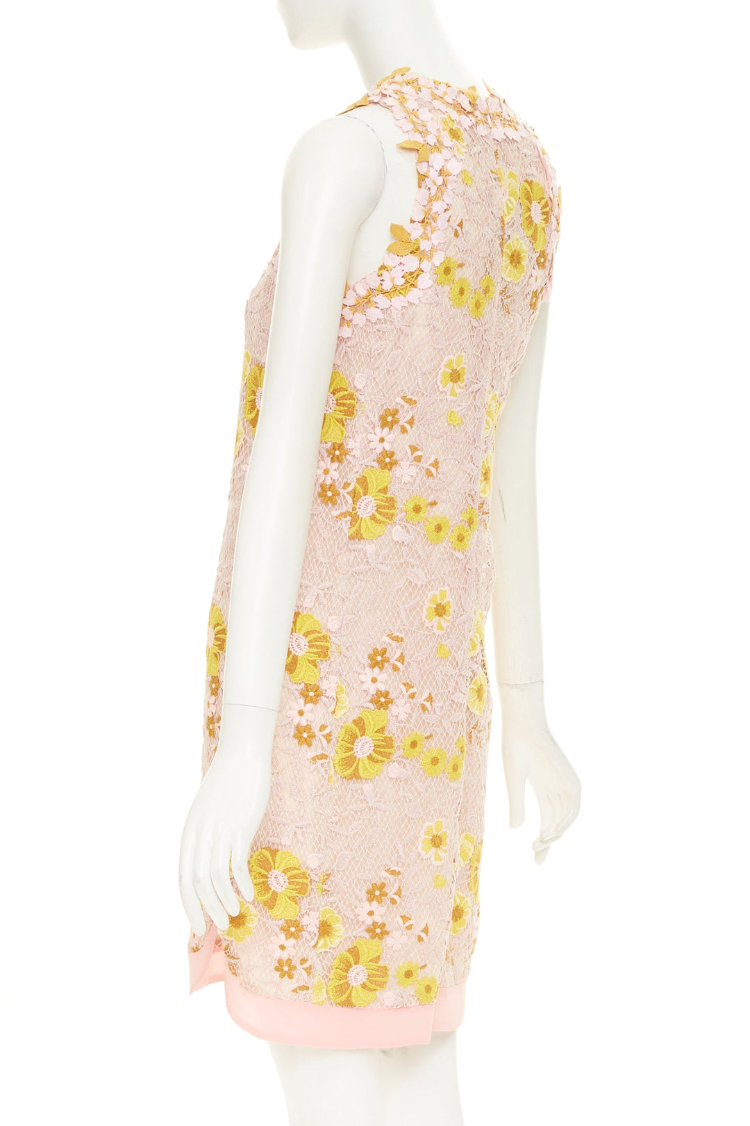 GIAMBATTISTA VALLI petal floral macrame lace pastel pink yellow dress IT38 XXS