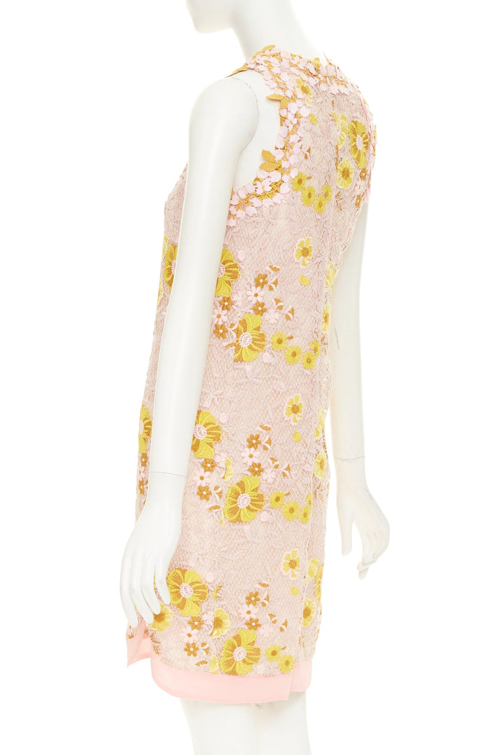 GIAMBATTISTA VALLI petal floral macrame lace pastel pink yellow dress IT38 XXS