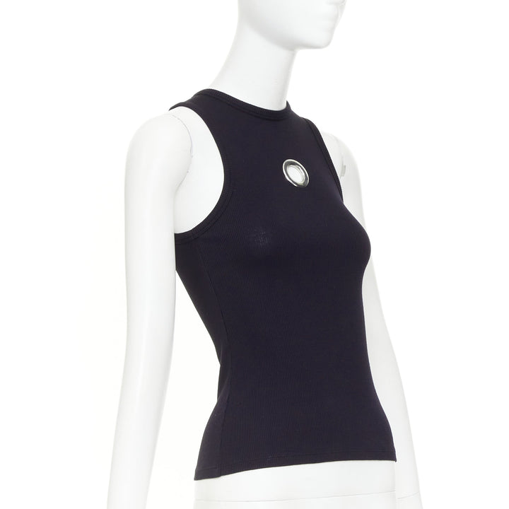 RABANNE silver black single grommet eyelet crew neck organic cotton tank top XS