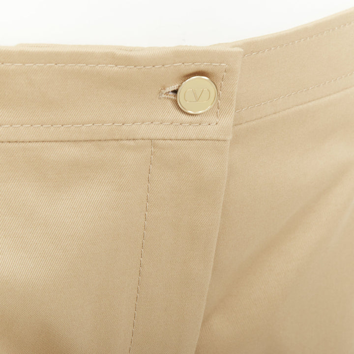 VALENTINO 2023 beige stretch cotton blend gabardine wide leg cargo pants IT46 S
