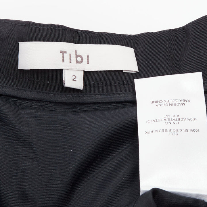 TIBI black silk taffeta structured pleated high waist aline midi skirt US2 S