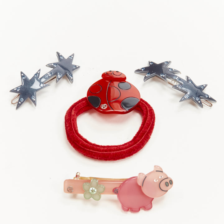 CHIC & MODE Alexandre Zouari ladybug piglet star cloud hair clip tie X4