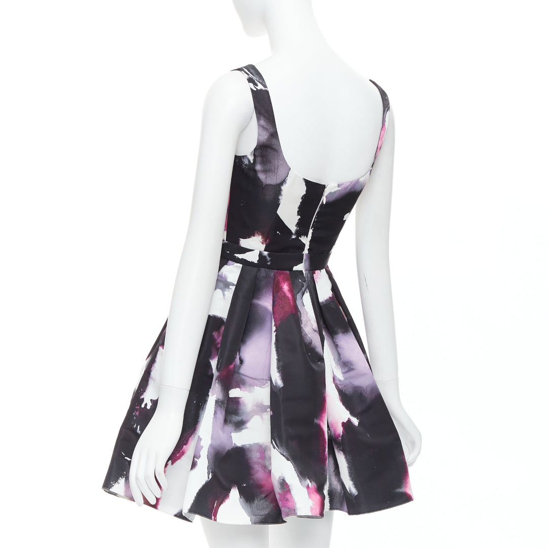 ALEXANDER MCQUEEN 2022 purple watercolor Graffiti flared short dress IT38 XS