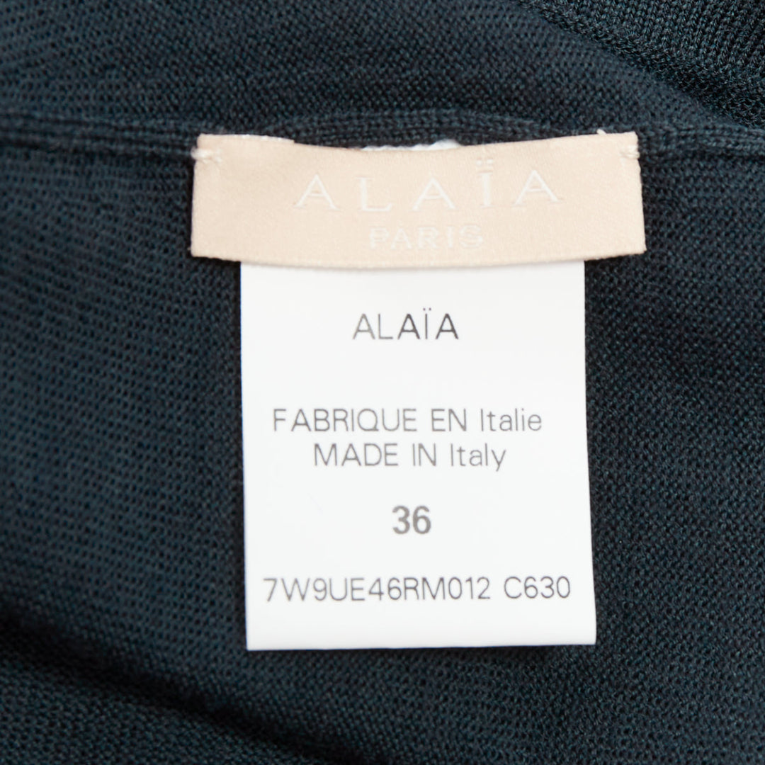 ALAIA forest green lightweight wool bateau neck pullover sweater FR36 S