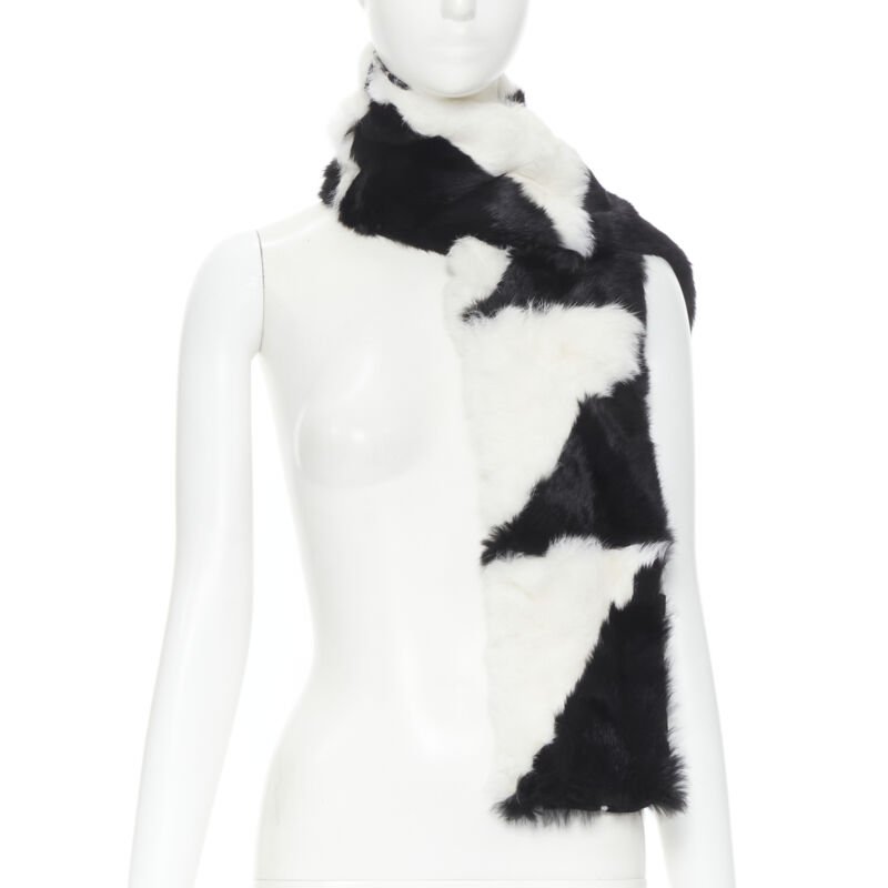 vintage CHRISTIAN DIOR John Galliano 2003 black white rabbit fur velvet scarf