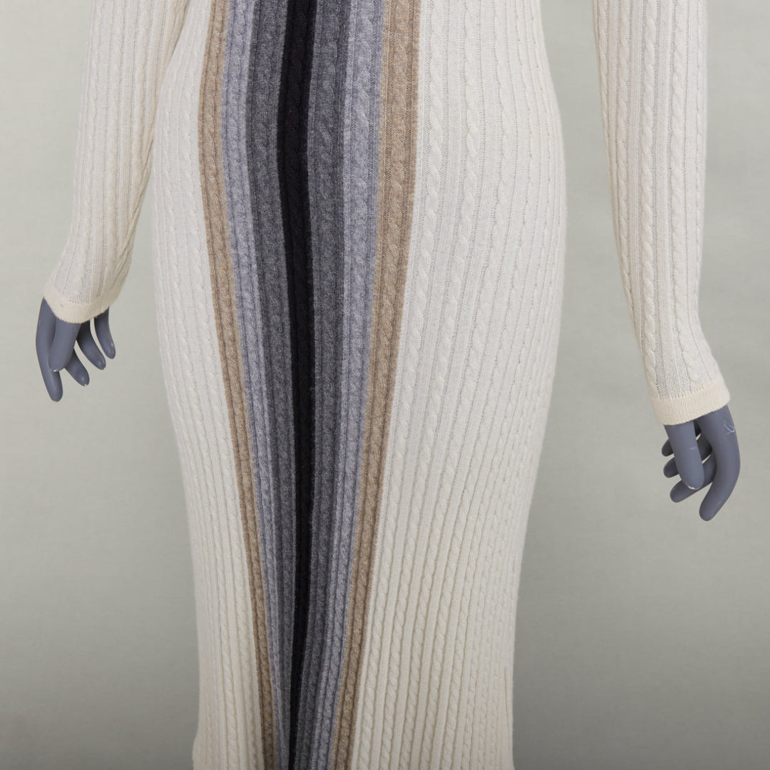 MARCO DE VINCENZO cashmere cream colorblock striped ribbed knit dress FR38 M