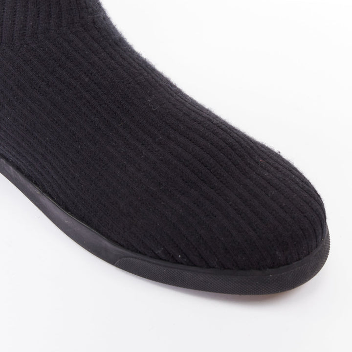 THE ROW black wooly fabric ribbed sock like knitted flat round toe boots EU37.5