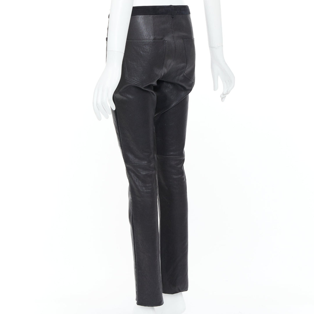 ISABEL MARANT black lambskin leather suede trim mid rise skinny pants FR36 S