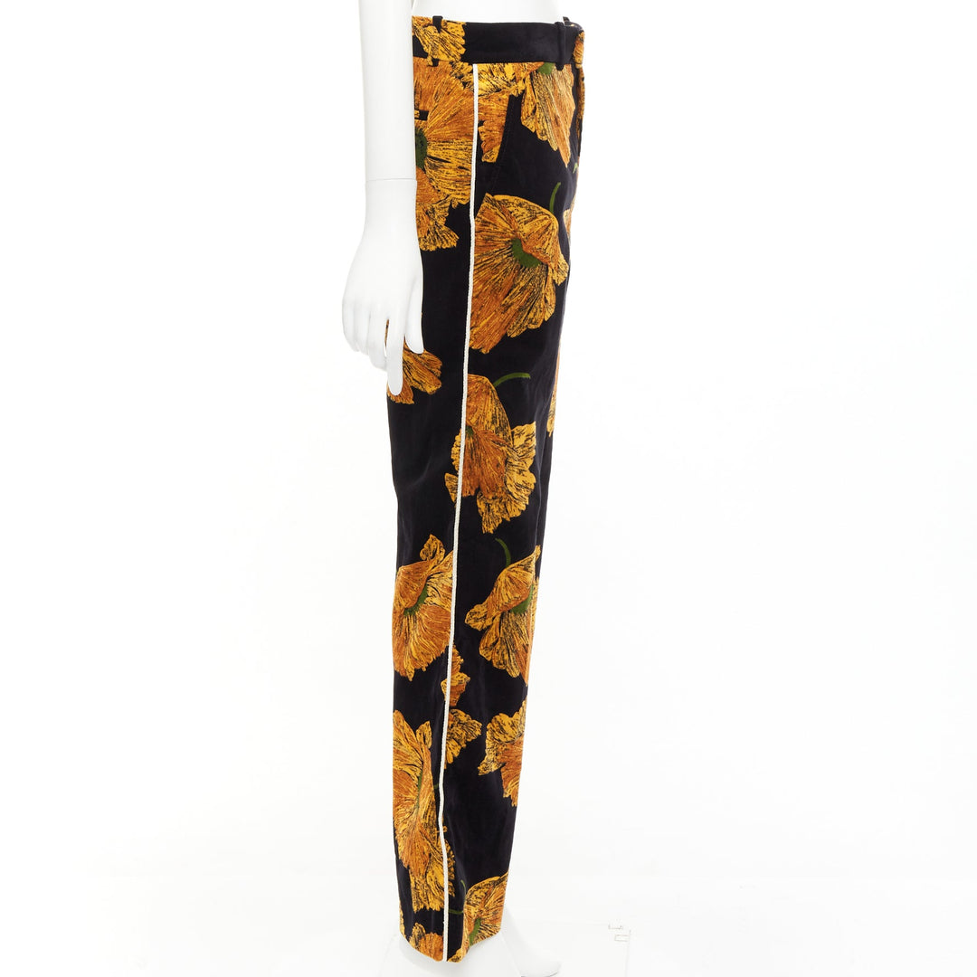 GUCCI 2017  Alessandro Michele gold floral velvet straight pants IT38 XS