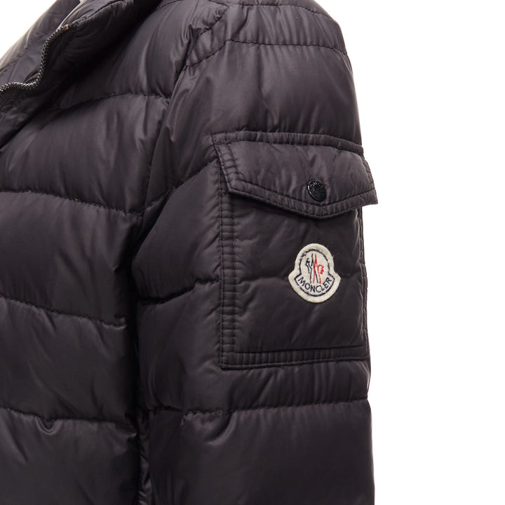MONCLER Norme Afnor black quilted puffer zip front A line coat Sz3 L