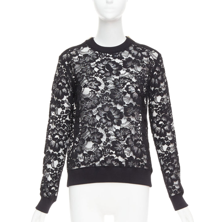 GIVENCHY black cotton lace gold zip pullover sweater FR40 L