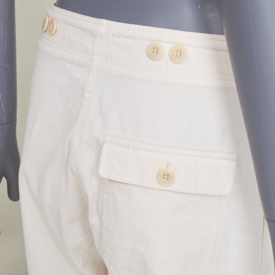 TOTEME Cotton Cargo Trouser ivory drawstring pocket drawstring hem pants FR34 XS
