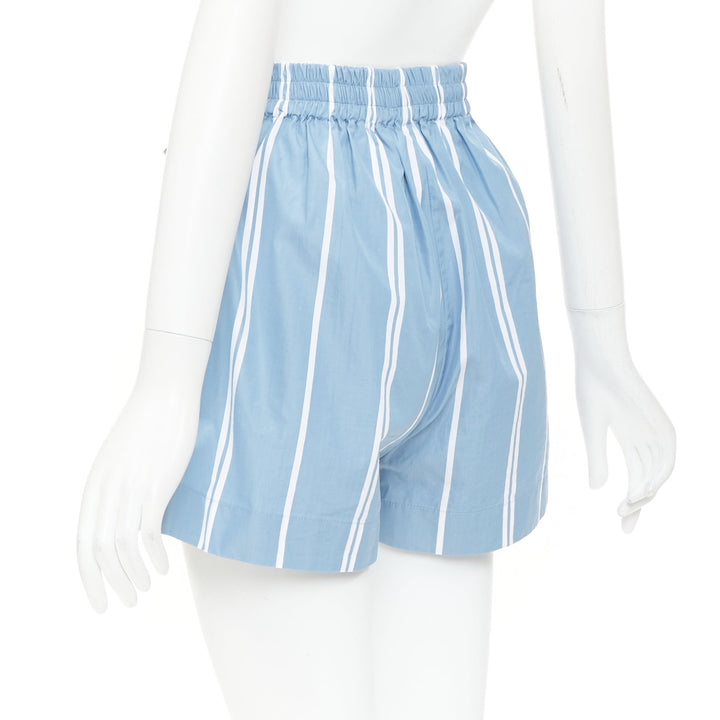 JIL SANDER blue white striped high waisted drawstring boxer shorts FR34 XS