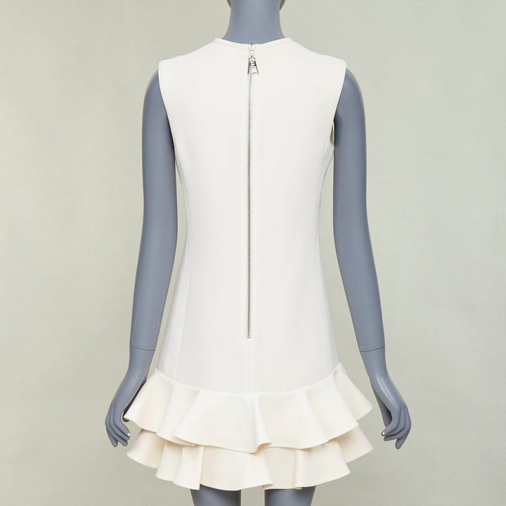 LOUIS VUITTON 2021 Game On ivory wool silk red Heart Logo ruffle dress FR36 S