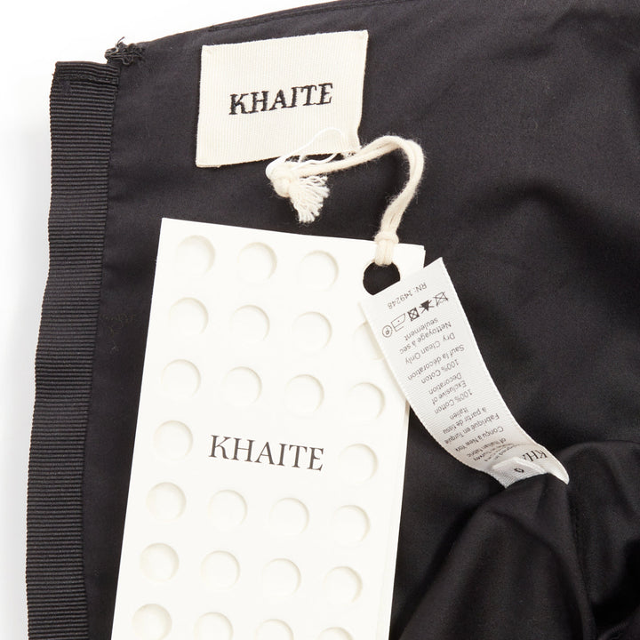 KHAITE Kai black cotton poplin puff sleeve pleated front bateau crop top US0 XS