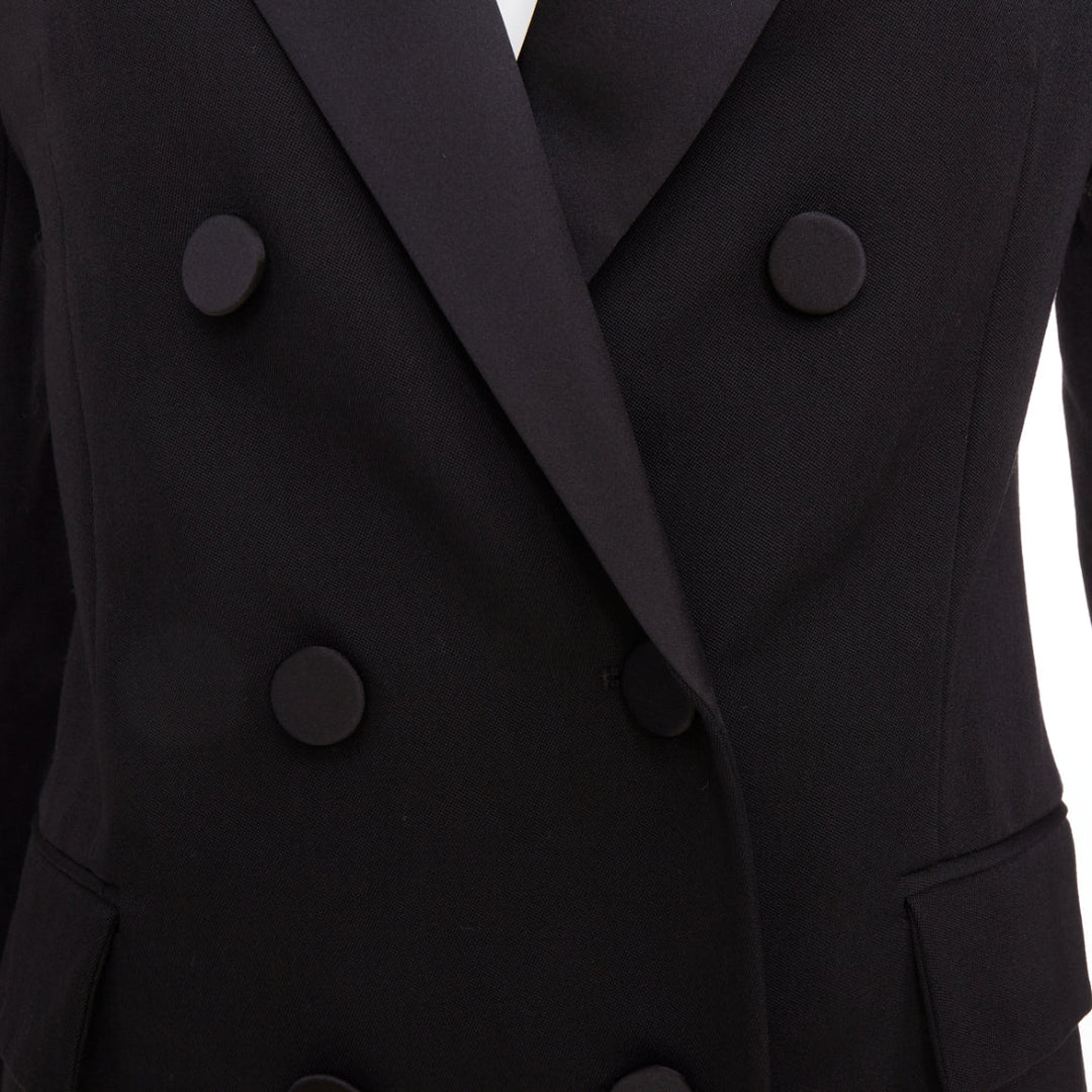 RACIL Hatanaka black wool pique satin trim double breasted tuxedo blazer FR34 XS