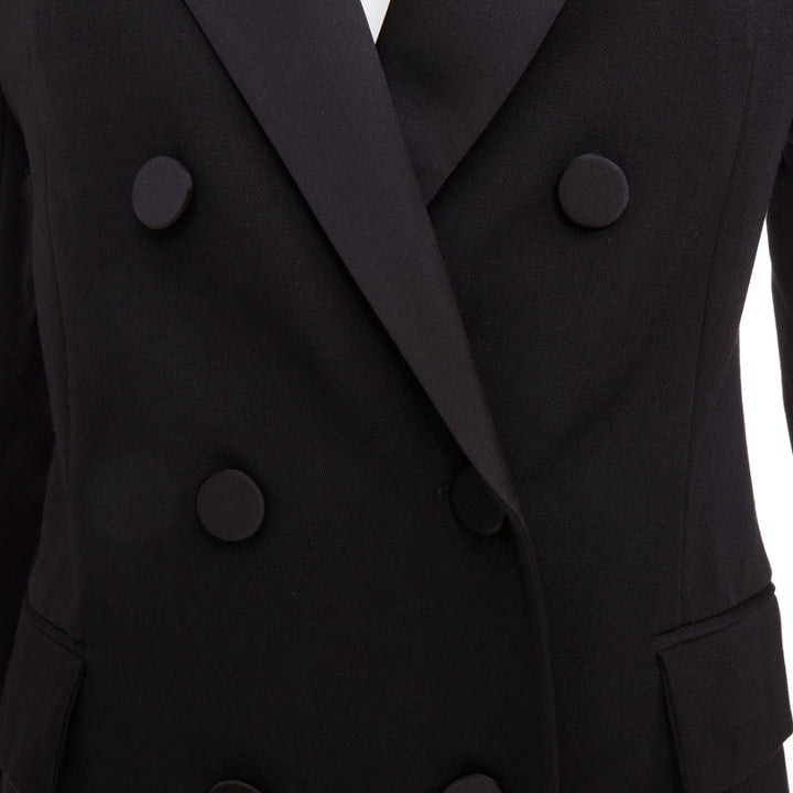 RACIL Hatanaka black wool pique satin trim double breasted tuxedo blazer FR34 XS