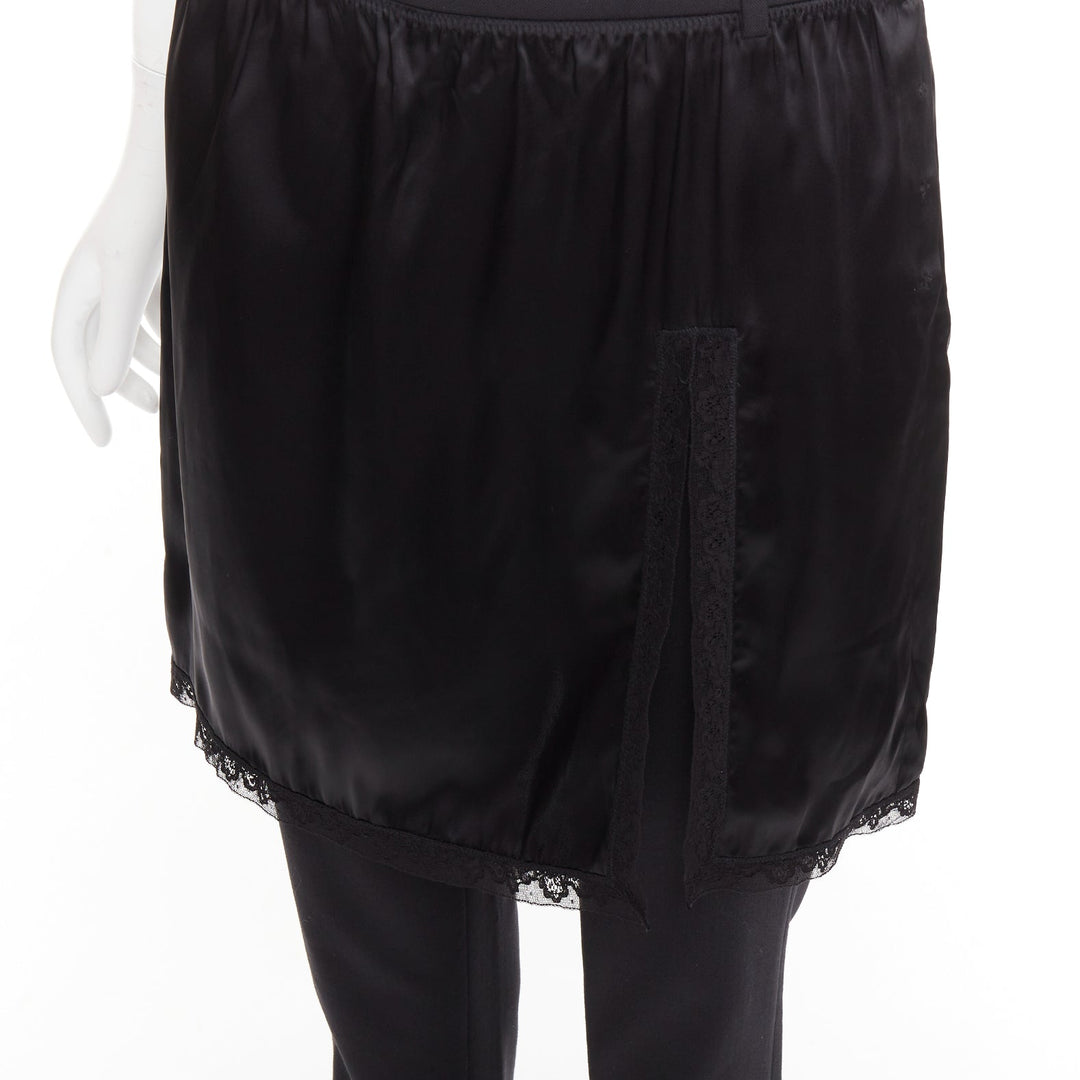 ALEXANDER WANG black satin lace skirt overlay layered trousers pants US2 S