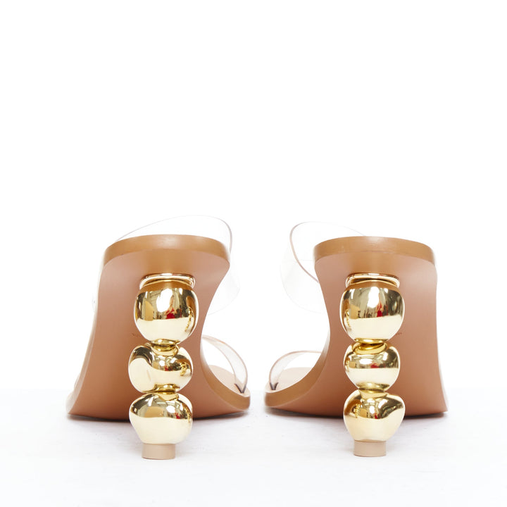 CULT GAIA Meta gold sculptural heel clear PVC mule sandals EU38