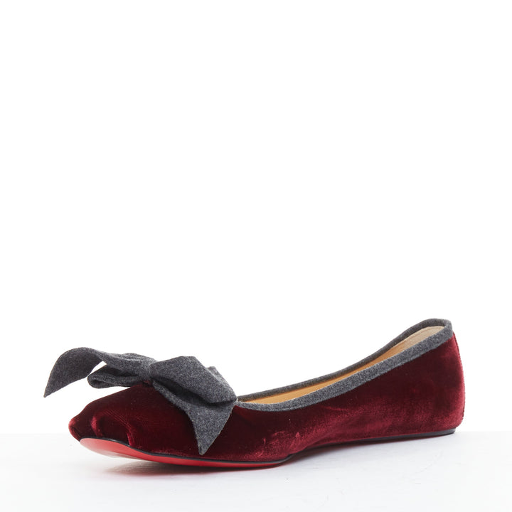 CHRISTIAN LOUBOUTIN Minnie Flat Velvet Flannel rouge ballerina flats EU37.5